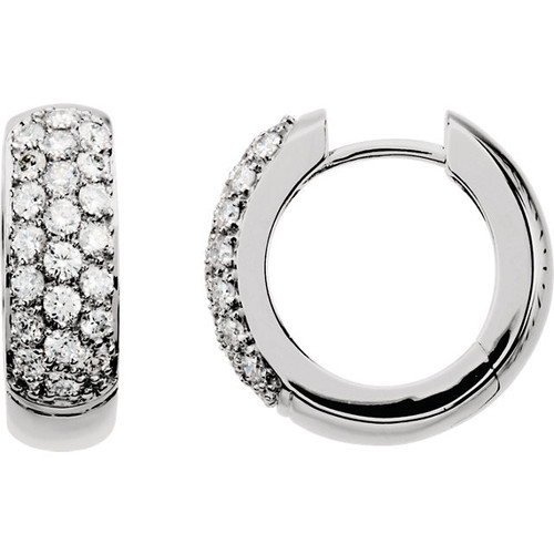 14 Karat White Gold 0.85 Carat Diamond Hoop Earrings