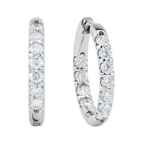 14 Karat White Gold 1 Carat Diamond Inside Outside Hoop Earrings