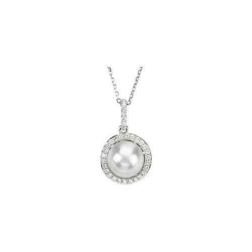 Cultured Freshwater Pearl Necklace in 14 Karat  Gold Freshwater Cultured Pearl and 0.33 Carat Diamond 18 inch Necklace