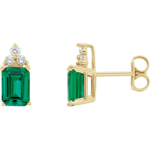 Buy 14 Karat Yellow Gold Lab Created Emerald and 0.12 Carat Diamond Earrings