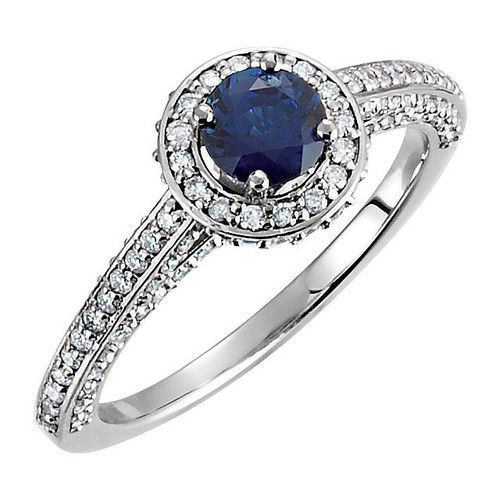 Platinum Blue Sapphire and 0.60 Carat Diamond Engagement Ring