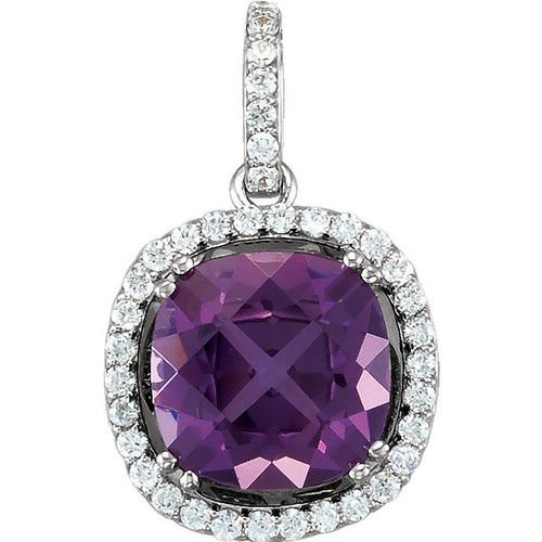 14 Karat White Gold Amethyst and 0.40 Carat Diamond Pendant