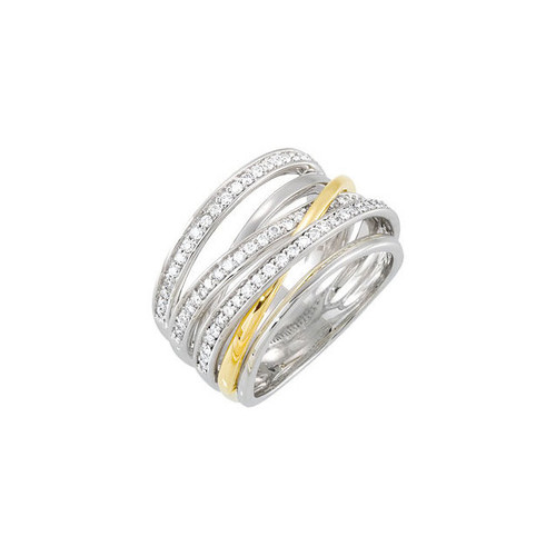 14 Karat White Gold and Yellow 0.50 Carat Diamond Ring Size 7