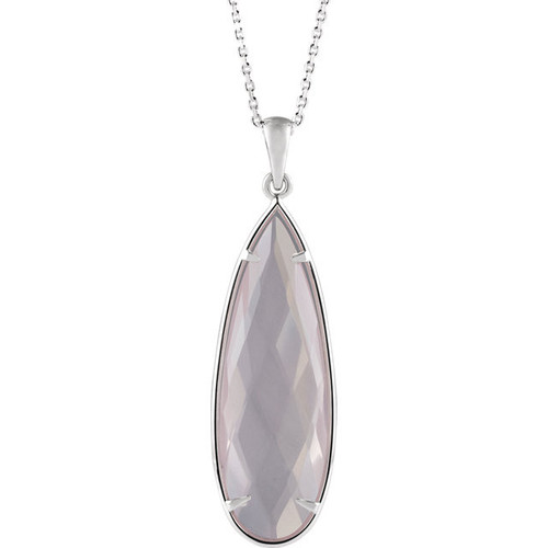 Buy Sterling Silver 30x10mm Rose Quartz 18 inch Necklace