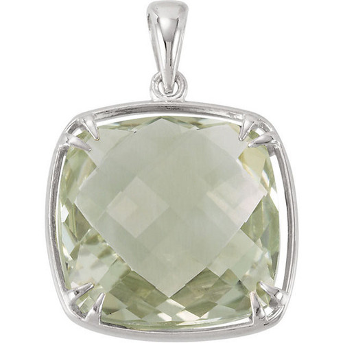 Sterling Silver 16x16mm Green Quartz Pendant