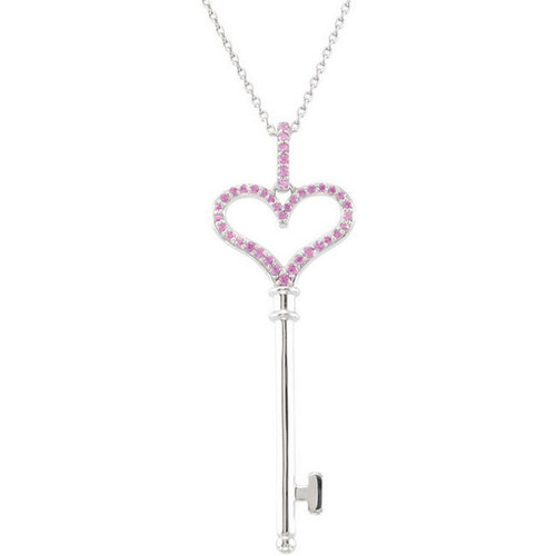 Shop Sterling Silver Pink Sapphire Heart Key 18 inch Necklace