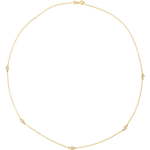 Genuine Diamond Necklace in 14 Karat Yellow Gold 0.25 Carat Diamond Bezel 18 inch Necklace