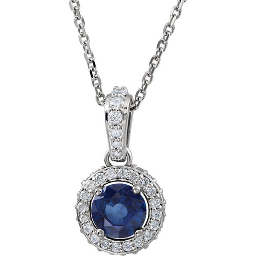 Platinum Blue Sapphire and 0.20 Carat Diamond 18 inch Necklace