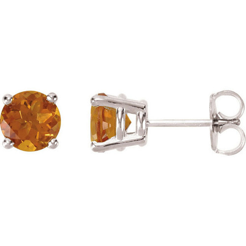 Genuine 14 Karat White Gold 6mm Round Citrine Post Stud Earrings