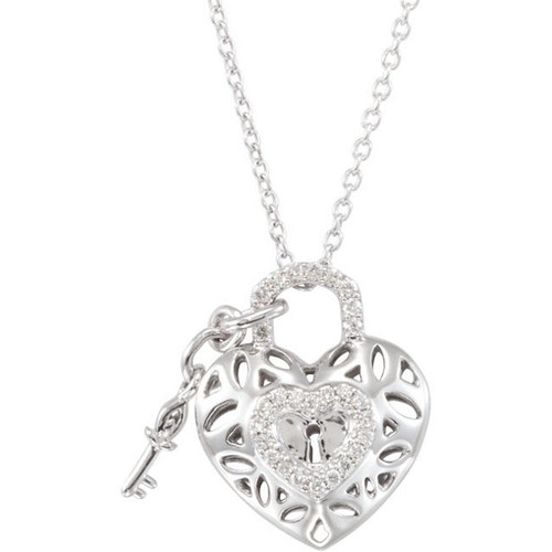 Genuine  Sterling Silver 00.17 Carat Diamond Heart 18 inch Necklace