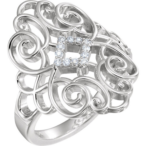 Genuine Sterling Silver 0.10 Carat Diamond Scroll Design Ring Size 7