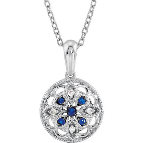 Buy Sterling Silver Blue Sapphire and .03 Carat Diamond 18 inch Necklace