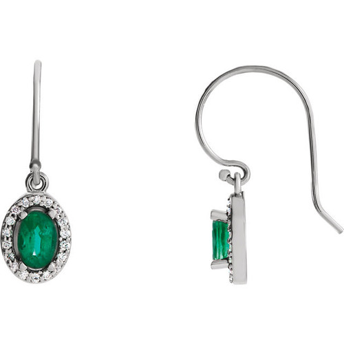 14 Karat White Gold Emerald and 0.20 Carat Diamond Earrings