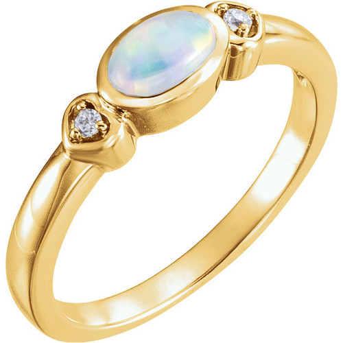 14 Karat Yellow Gold Fire Opal and .03 Carat Diamond Accented Ring