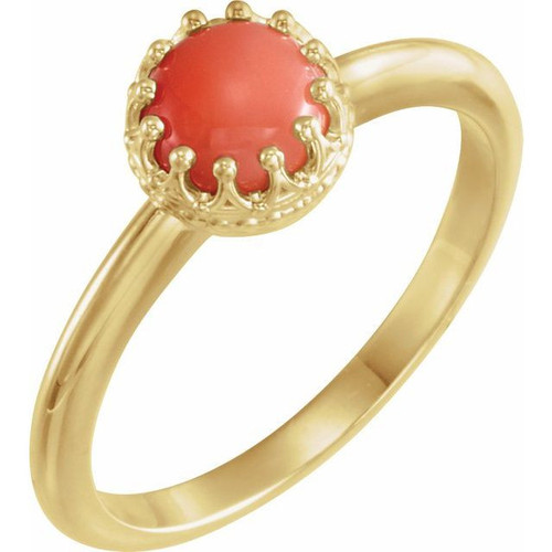 Pink Coral Ring in 14 Karat Yellow Gold 6 mm Round Pink Coral Ring