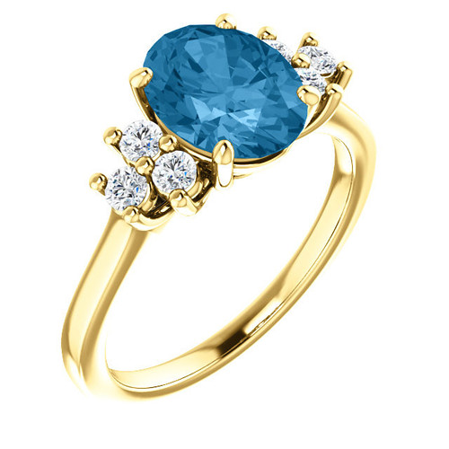 14 Karat Yellow Gold Swiss Blue Topaz  and 0.25 Carat Diamond Ring