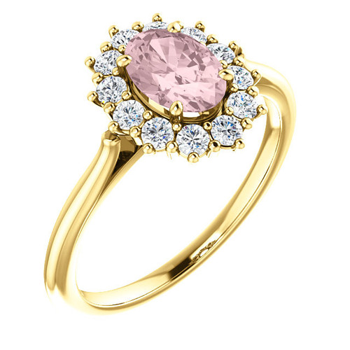 Buy 14 Karat Yellow Gold Morganite and 0.33 Carat Diamond Ring