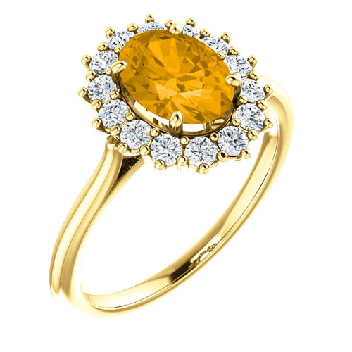 14 Karat Yellow Gold Citrine and 0.40 Carat Diamond Ring