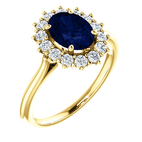 14 Karat Yellow Gold Blue Sapphire and 0.40 Carat Diamond Ring