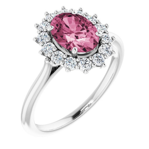 Pink Tourmaline in Platinum Pink Tourmaline and 0.37 Carat Diamond Ring