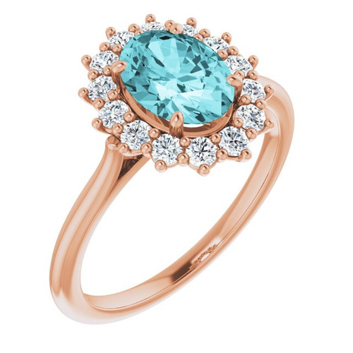 Blue Zircon in 14 Karat Rose Gold  Blue Zircon and 0.37 Carat Diamond Ring