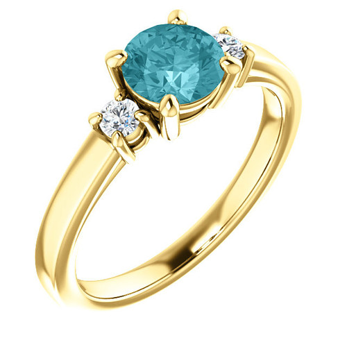 Buy 14 Karat Yellow Gold Blue  Zircon and 0.12 Carat Diamond Ring