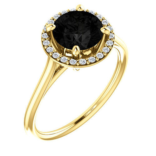 14 Karat Yellow Gold Onyx and 0.12 Carat Diamond Ring