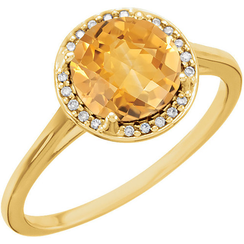 14 Karat Yellow Gold Citrine and .05Carat Diamond Ring