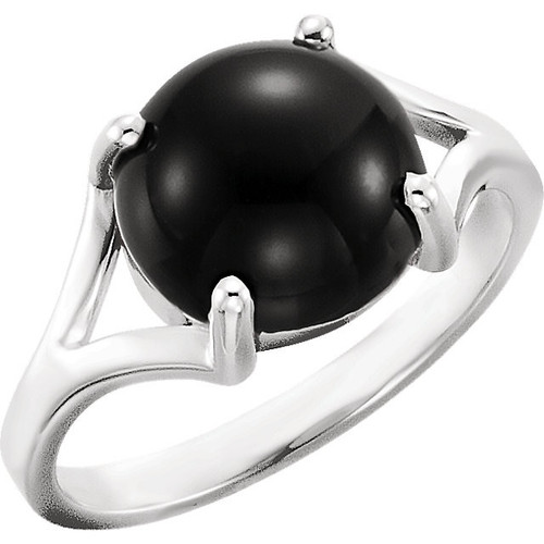 14 Karat White Gold 10mm Round Onyx Cabochon Ring