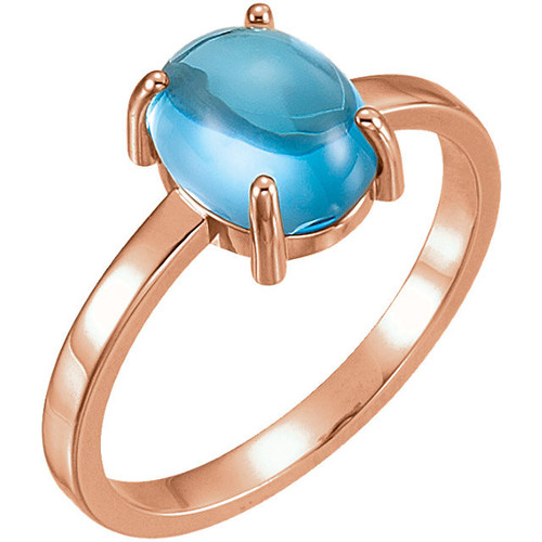 14 Karat Rose Gold 9x7mm Oval Swiss Blue Topaz Cabochon Ring