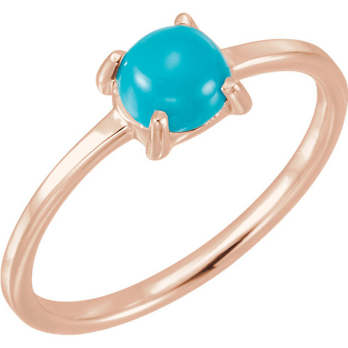 Turquoise Ring in 14 Karat Rose Gold 6mm Round Turquoise Cabochon Ring