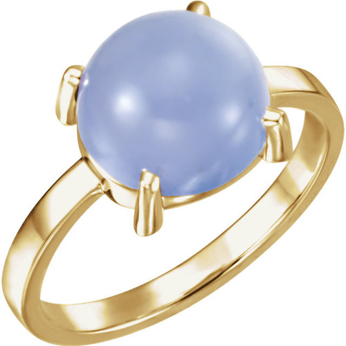 14 Karat Yellow Gold 10mm Round Blue Chalcedony Cabochon Ring