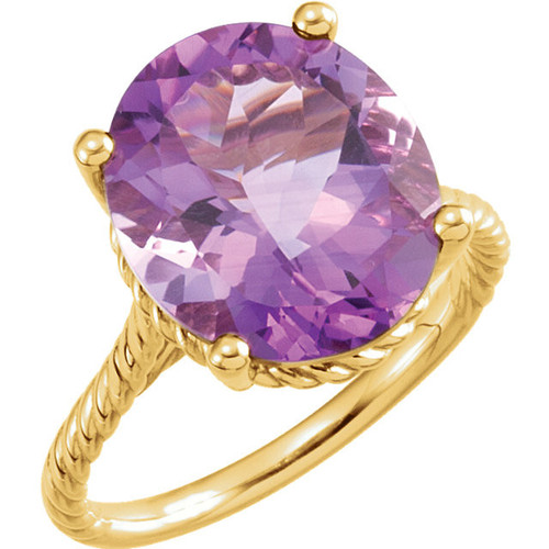 Buy 14 Karat Yellow Gold 14x12mm Genuine AAA Amethyst Rope Ring