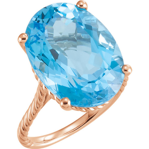 14 Karat Rose Gold 18x13mm Swiss Blue Topaz Rope Ring