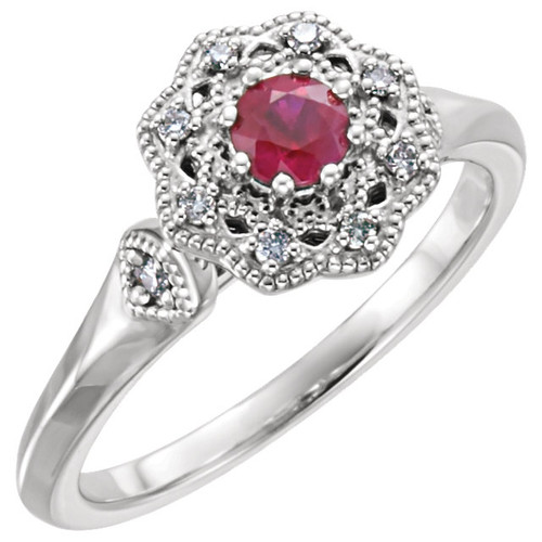 Yellow Gold 14 Karat Gold Ruby and 0.10 Carat  Diamond Ring