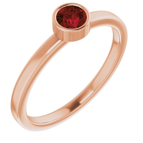 14 Karat Rose Gold 4 mm Round Mozambique Garnet Gemstone Ring