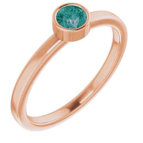 Lab Grown Alexandrite set in 14 Karat Rose Gold 4 mm Round Lab Alexandrite Ring