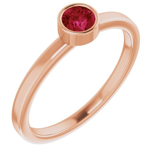 Lab Ruby 14 Karat Rose Gold 4 mm Round Lab Ruby Gemstone Ring