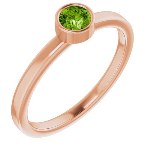 Peridot in 14 Karat Rose Gold 4 mm Round Peridot Gemstone Ring