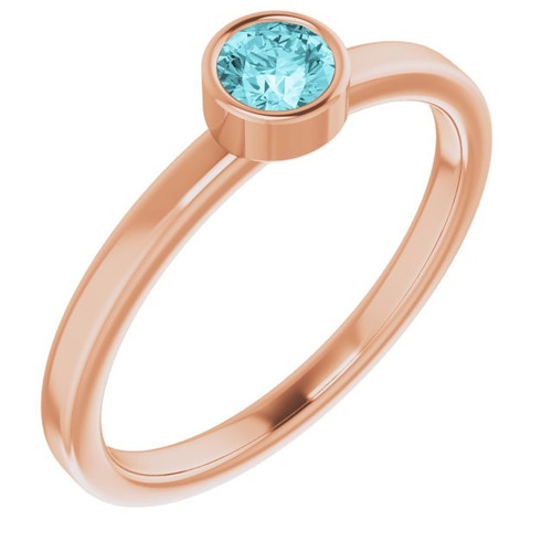 Blue Zircon in 14 Karat Rose Gold 4 mm Round Blue Zircon Gemstone Ring