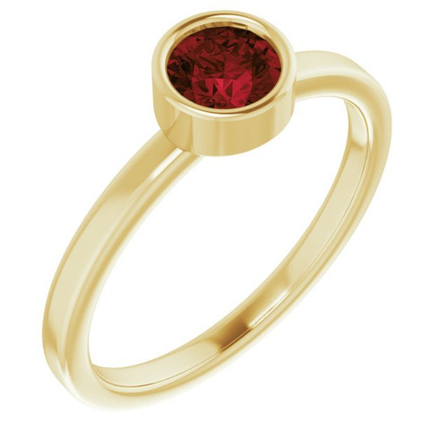 14 Karat Yellow Gold 5 mm Round Mozambique Garnet Gemstone Ring