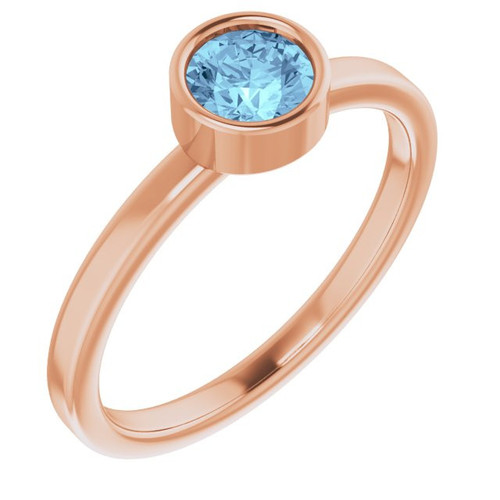 14 Karat Rose Gold 5 mm Round Aquamarine Gemstone Ring