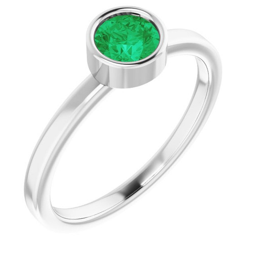 14 Karat White Gold 5 mm Round Emerald Gemstone Ring