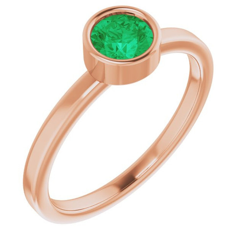 14 Karat Rose Gold 5 mm Round Emerald Gemstone Ring