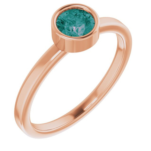 Lab Grown Alexandrite set in 14 Karat Rose Gold 5 mm Round Lab Alexandrite Ring