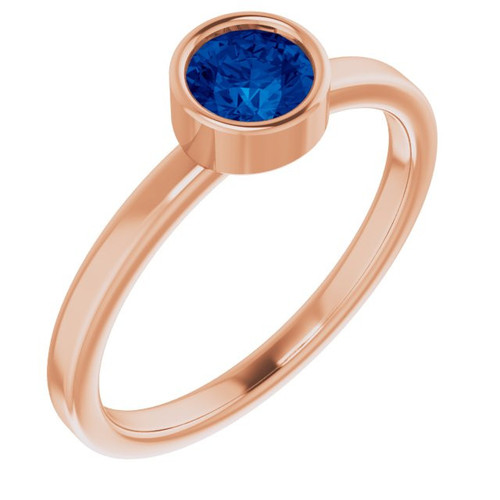 Real Sapphire set in 14 Karat Rose Gold 5 mm Round Shape  Ring