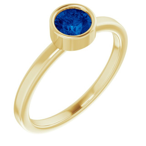 Lab Blue Sapphire set 14 Karat Yellow Gold 5 mm Round Lab Created Sapphire