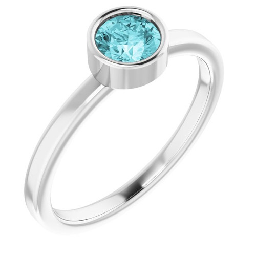 Blue Zircon in 14 Karat White Gold 5 mm Round Blue Zircon Gemstone Ring