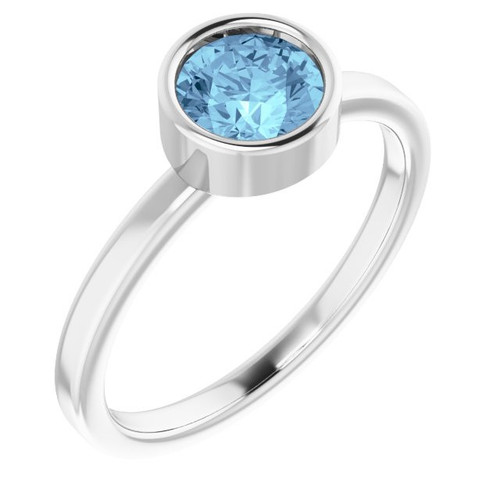 Platinum 6 mm Round Aquamarine Gemstone Ring