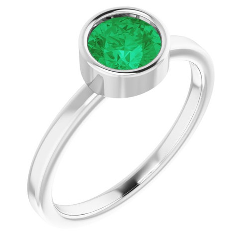 Lab Emerald Gemstone in Platinum 6 mm Round Lab Emerald Gemstone